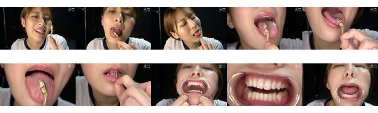 [Giant Woman & Mouth] "Popular actress Satsuki Toyooka's giant woman's teeth and throat observed as she licks her tongue and chews!!!":Image